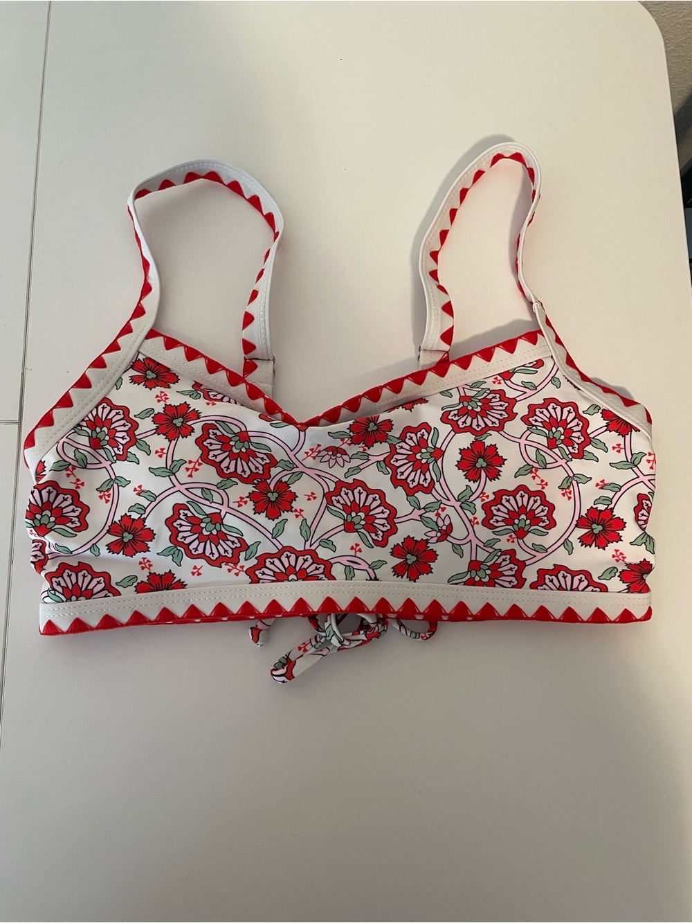 Boho Floral Red Trim Two-Piece Women's Swim Bikini Set - Picture 7 of 9